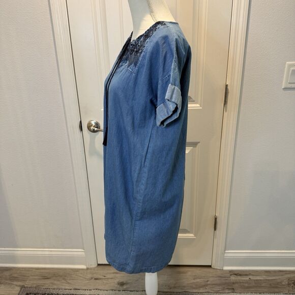Old Navy Denim Chambray Dress Midi Embroidered Boho Cottage Core S/P - Picture 3 of 9